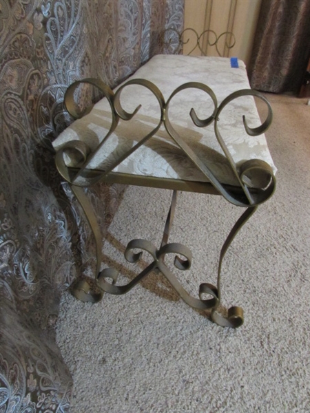 VINTAGE METAL FRAME BENCH W/UPHOLSTERED SEAT