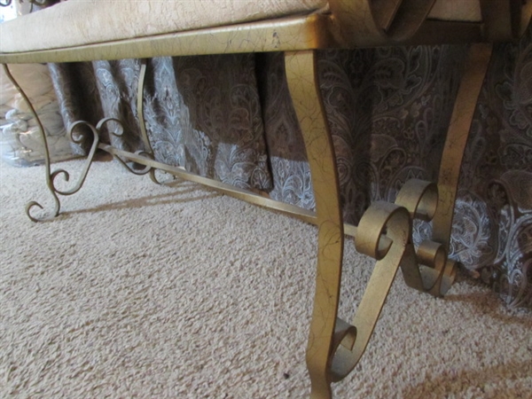 VINTAGE METAL FRAME BENCH W/UPHOLSTERED SEAT