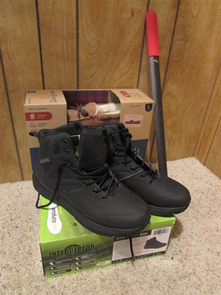 MEN'S SIZE 11 BOOTS & SLIPPERS - NEW