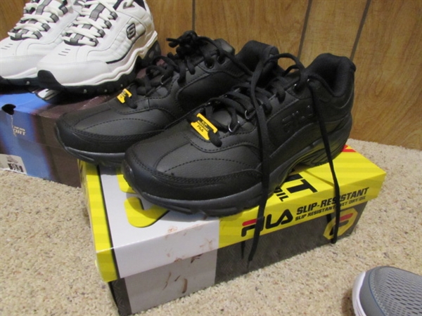 NEW - 3 PAIRS MEN'S SIZE 10.5 ATHLETIC/WORK SHOES - SKETCHERS, FILA & AVIA