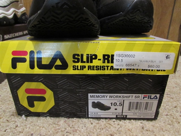 NEW - 3 PAIRS MEN'S SIZE 10.5 ATHLETIC/WORK SHOES - SKETCHERS, FILA & AVIA