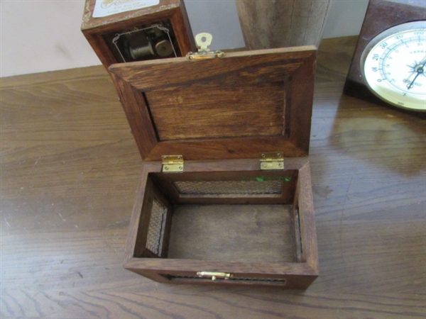 VINTAGE/ANTIQUE JUGGLING PIN, BAROMETER, MUSIC BOX & MORE