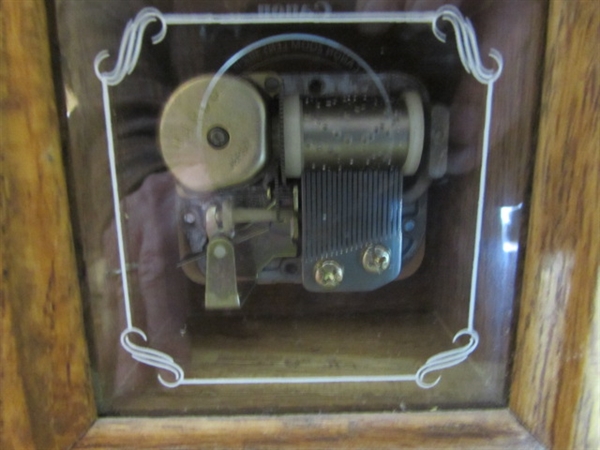 VINTAGE/ANTIQUE JUGGLING PIN, BAROMETER, MUSIC BOX & MORE