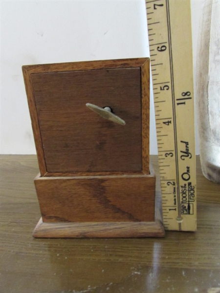 VINTAGE/ANTIQUE JUGGLING PIN, BAROMETER, MUSIC BOX & MORE