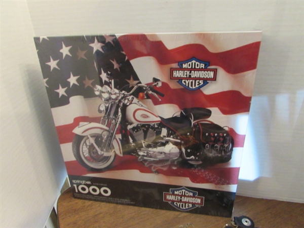 HARLEY-DAVIDSON PINS, TIN, JIGSAW PUZZLE & MORE