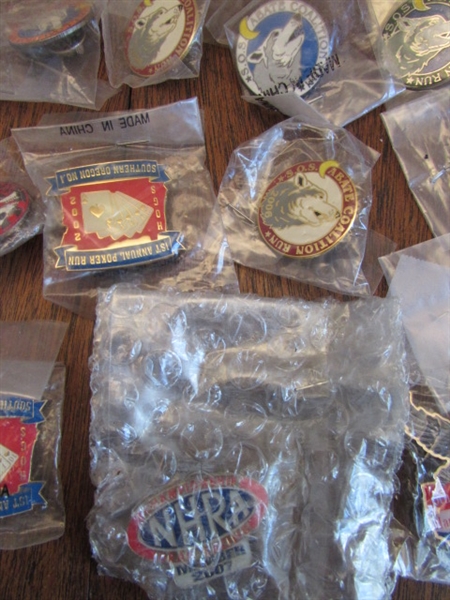 LARGE COLLECTION OF MC/HARLEY-DAVIDSON THEMED PINS-MOST ARE NEW