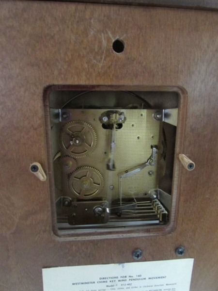 HOWARD MILLER WESTMINSTER CHIME KEY WIND WALL CLOCK W/KEY-UNTESTED