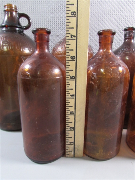 ASSORTED SIZES OF VINTAGE BLEACH/CLOROX BROWN GLASS BOTTLES