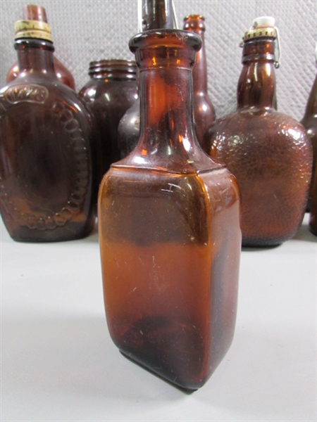 VINTAGE/ANTIQUE TO NEWER BROWN GLASS BOTTLES