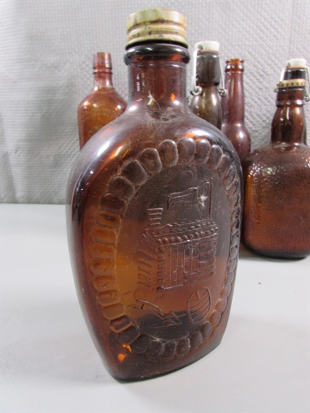 VINTAGE/ANTIQUE TO NEWER BROWN GLASS BOTTLES