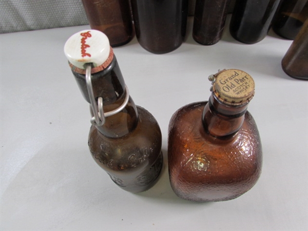 VINTAGE/ANTIQUE TO NEWER BROWN GLASS BOTTLES
