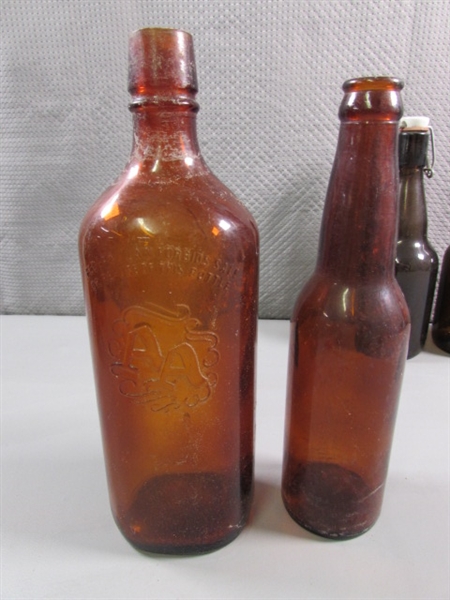 VINTAGE/ANTIQUE TO NEWER BROWN GLASS BOTTLES
