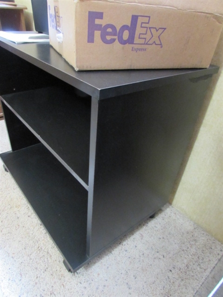 ROLLING CABINET/PRINTER STAND, PAPER SHREDDER & NOTEBOOKS/PAPER & MORE