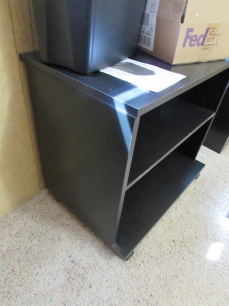 ROLLING CABINET/PRINTER STAND, PAPER SHREDDER & NOTEBOOKS/PAPER & MORE