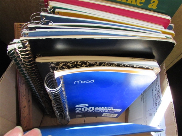 ROLLING CABINET/PRINTER STAND, PAPER SHREDDER & NOTEBOOKS/PAPER & MORE