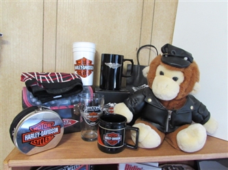 HARLEY DAVIDSON MUG, GLASSES, TINS & MORE