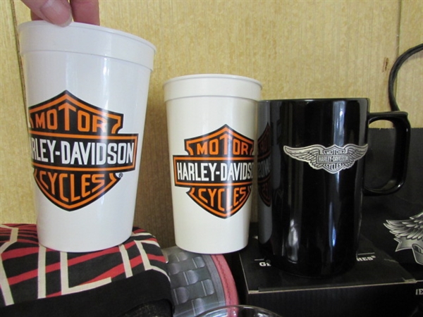 HARLEY DAVIDSON MUG, GLASSES, TINS & MORE