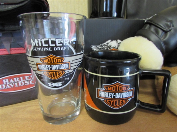 HARLEY DAVIDSON MUG, GLASSES, TINS & MORE
