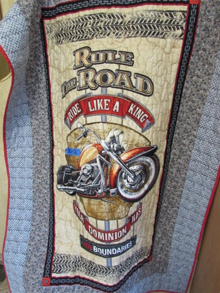 HARLEY DAVIDSON QUILT, DISPLAY, BOOKS, DUFFLE BAG & MORE