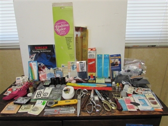 LARGE ASSORTMENT OF SEWING SUPPLIES & TOOLS