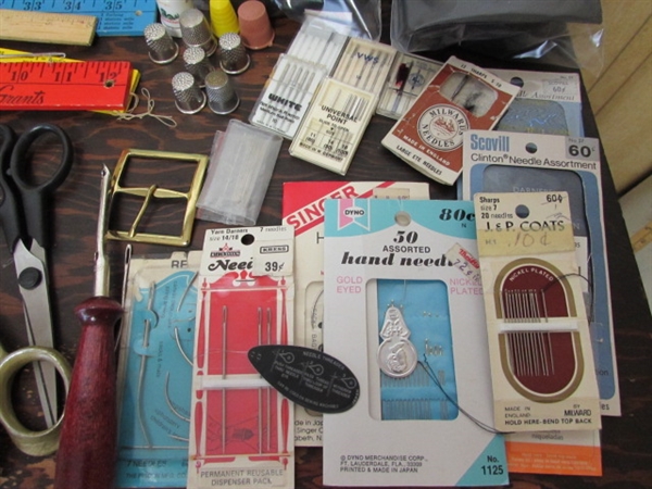 LARGE ASSORTMENT OF SEWING SUPPLIES & TOOLS