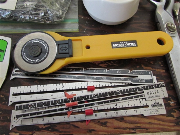 LARGE ASSORTMENT OF SEWING SUPPLIES & TOOLS