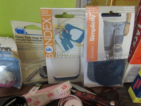 LARGE ASSORTMENT OF SEWING SUPPLIES & TOOLS