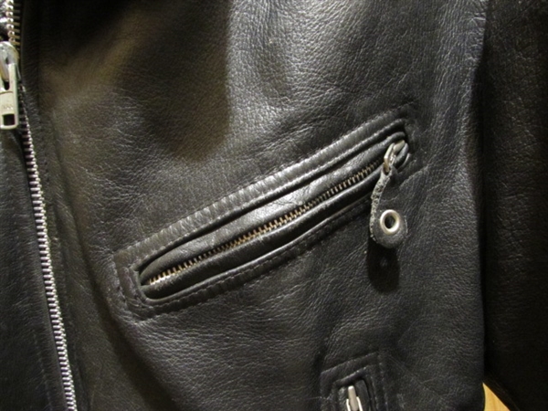 MEN'S LEATHER BIKER JACKET W/REMOVABLE LINING - SIZE LARGE
