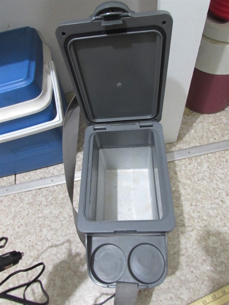 ICE CHEST, INSULATED THERMOS & 12-VOLT ELECTRIC COOLER