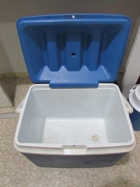 ICE CHEST, INSULATED THERMOS & 12-VOLT ELECTRIC COOLER