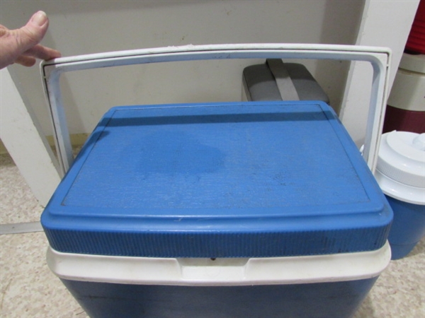 ICE CHEST, INSULATED THERMOS & 12-VOLT ELECTRIC COOLER