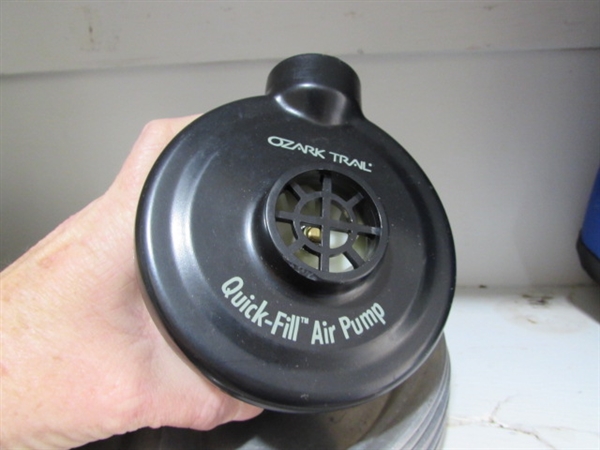 SOFT SIDED COOLER (MISSING STRAP) ALUMINUM CAMPING PLATES, ENAMELWARE MUGS & MORE