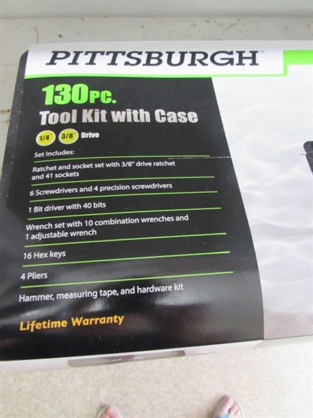 NEW/SEALED 130 PIECE TOOL KIT, FLASHLIGHTS, STAPLE GUN & MORE