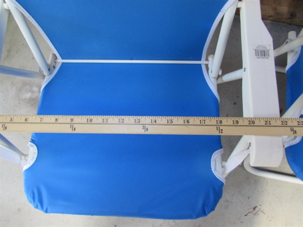 3 FOLDING BEACH CHAIRS & 2 VINTAGE FOLDING CHAIRS