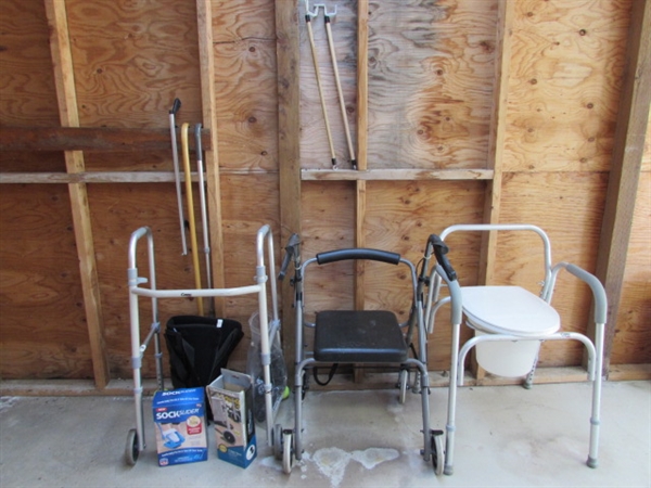 WALKER, CANES, PORTABLE TOILET & MORE