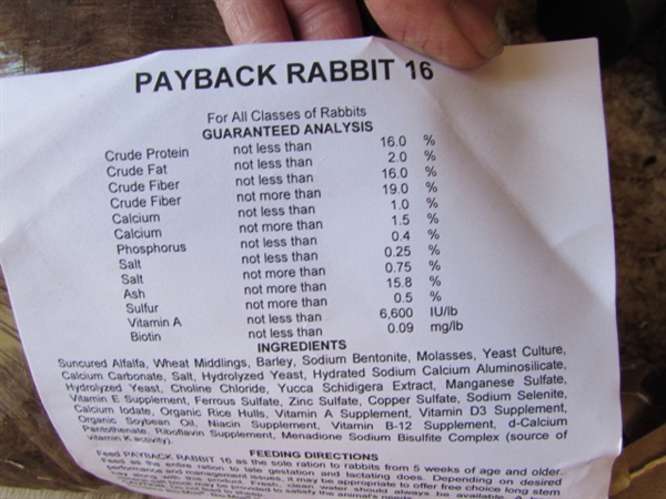 1+ 50 LB BAGS OF RABBIT PELLETS