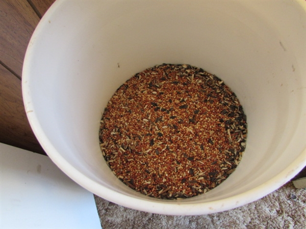 BIRD HOUSE, FEEDERS AND BIRD SEED