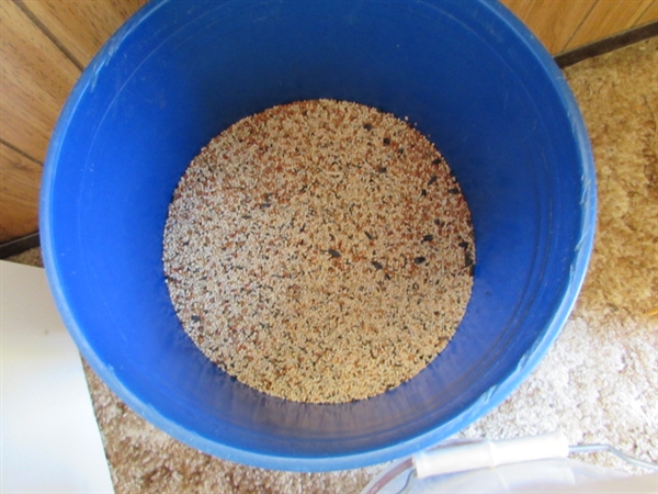 BIRD HOUSE, FEEDERS AND BIRD SEED