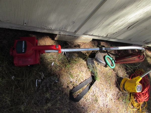 2 GAS POWERED & 1 ELECTRIC STRING TRIMMERS & EXTENSION CORDS