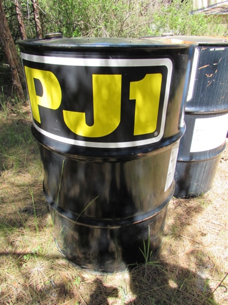 4 55-GALLON DRUMS (EMPTY) & 1 STAND