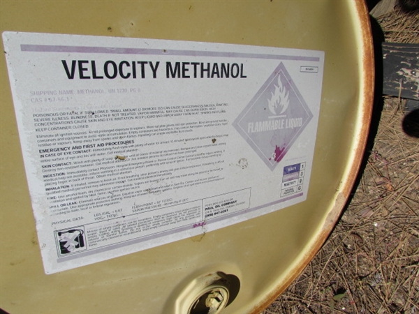 4 55-GALLON DRUMS (EMPTY) & 1 STAND