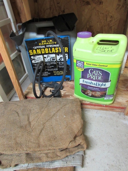 PORTABLE SANDBLASTER, SAND & COVER CLOTH