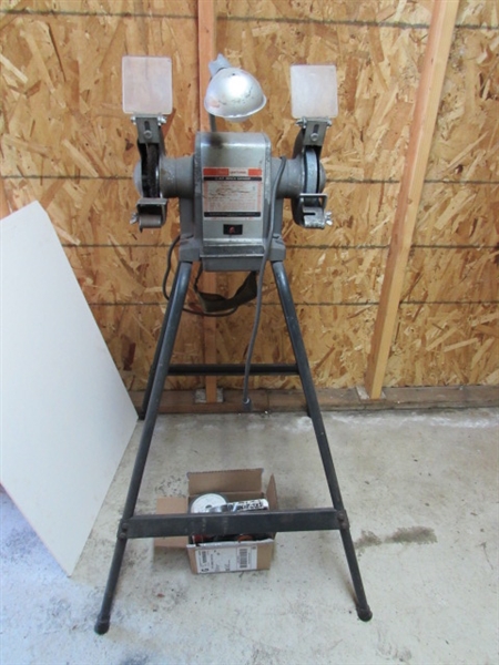 CRAFTSMAN 1/2 HP BENCH GRINDER ON STAND W/EXTRA WHEELS