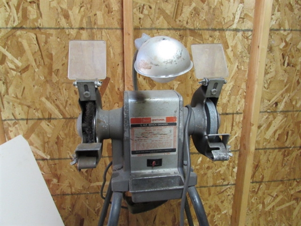 CRAFTSMAN 1/2 HP BENCH GRINDER ON STAND W/EXTRA WHEELS