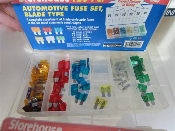 7-DRAWER STORAGE W/CONTENTS - FUSES, MULTIMETERS, SPARK PLUGS & MUCH MORE