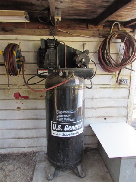 60 GALLON US GENERAL AIR COMPRESSOR W/HOSE & REEL
