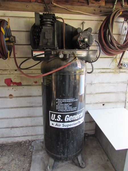 60 GALLON US GENERAL AIR COMPRESSOR W/HOSE & REEL