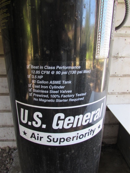 60 GALLON US GENERAL AIR COMPRESSOR W/HOSE & REEL