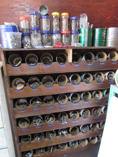 HARDWARE STORAGE SHELF & CONTENTS