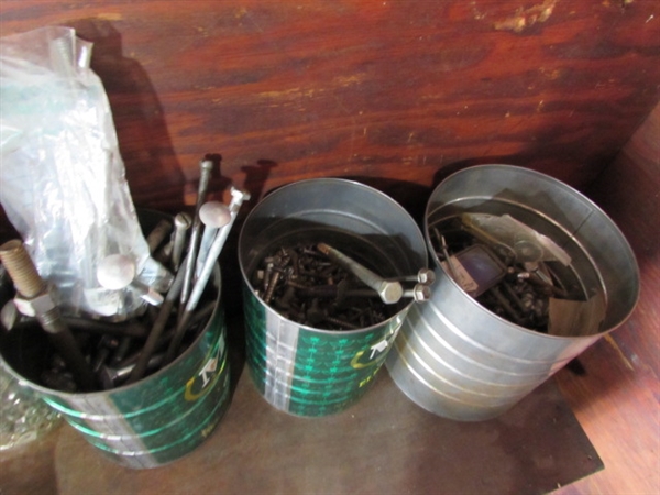 HARDWARE STORAGE SHELF & CONTENTS